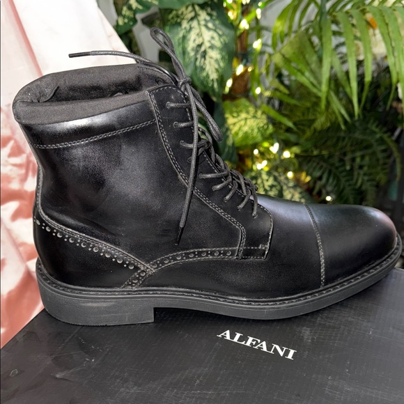 Alfani Men's Black Leather Lace-Up Boots - Picture 3 of 5